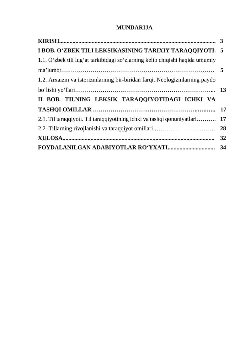 O‘zbek Tili Leksikasining Tarixiy Taraqqiyoti
