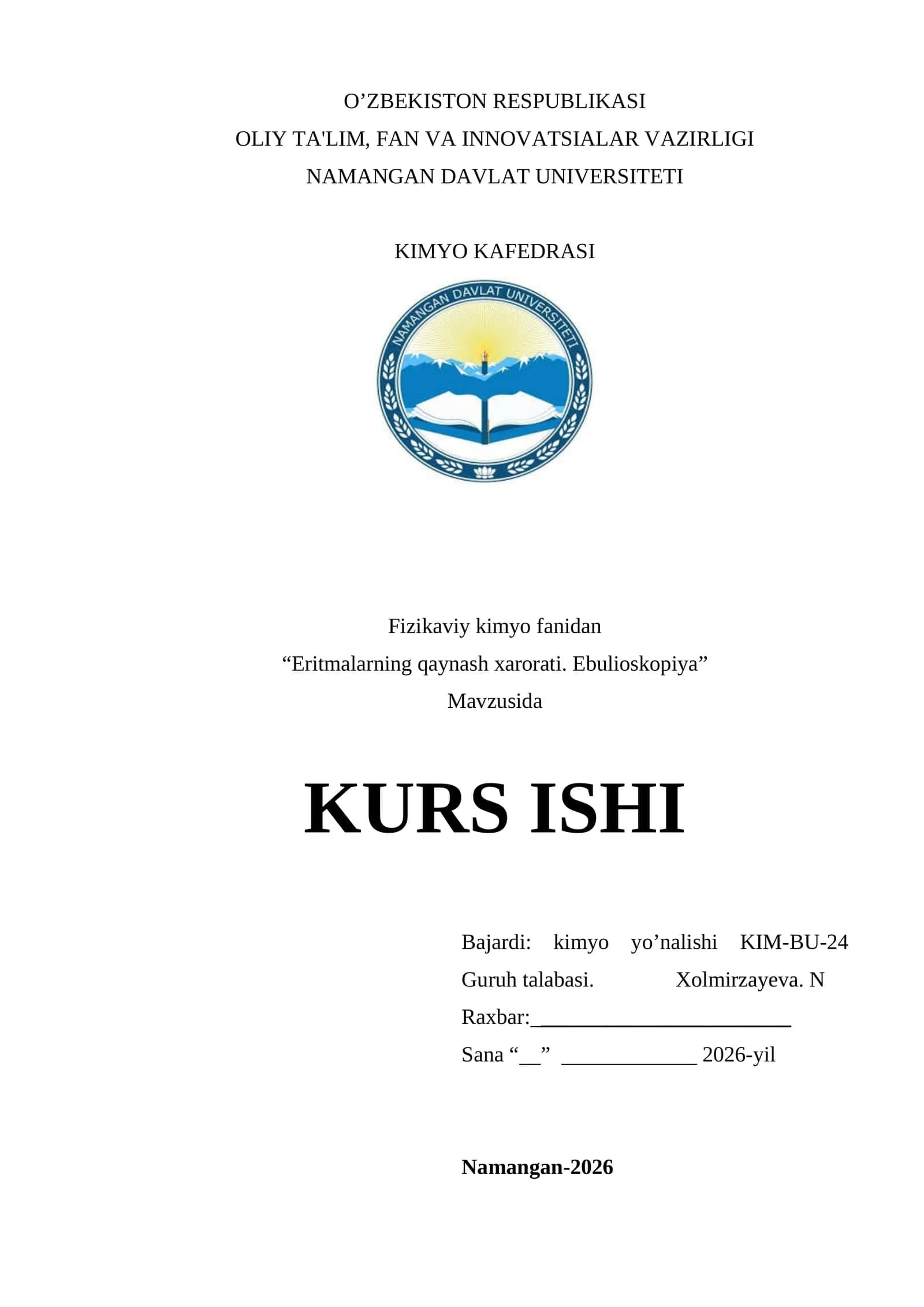 Eritmalarning qaynash xarorati. Ebulioskopiya