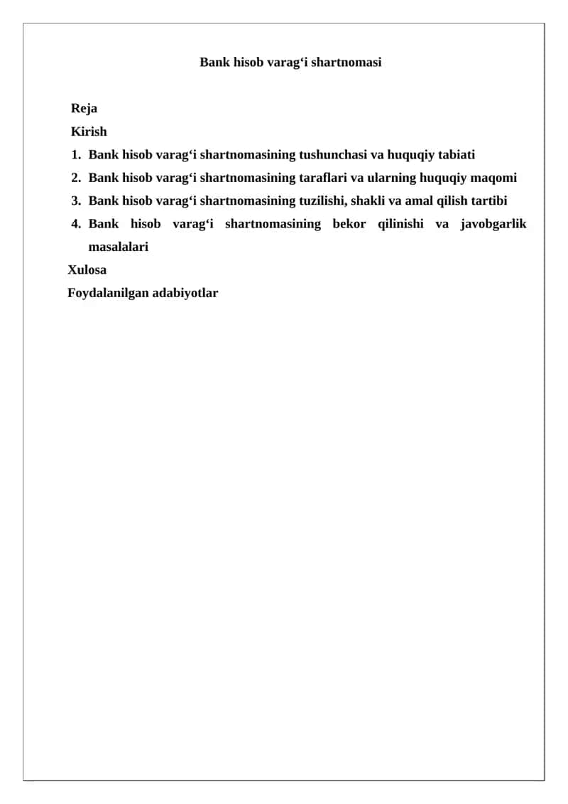 Bank hisob varag‘i shartnomasi