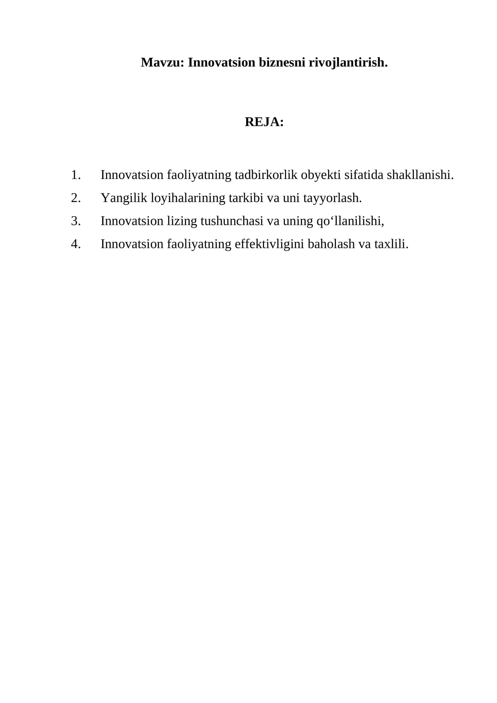 Innovatsion biznesni rivojlantirish