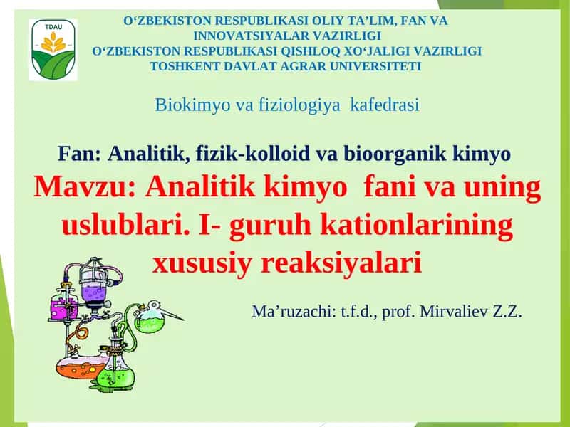 Analitik kimyo fani va uning uslublari