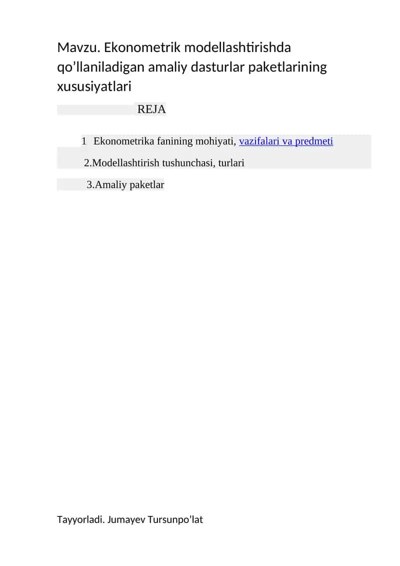 Ekonometrik modellashtirishda qo’llaniladigan amaliy dasturlar paketlarining xususiyatlari