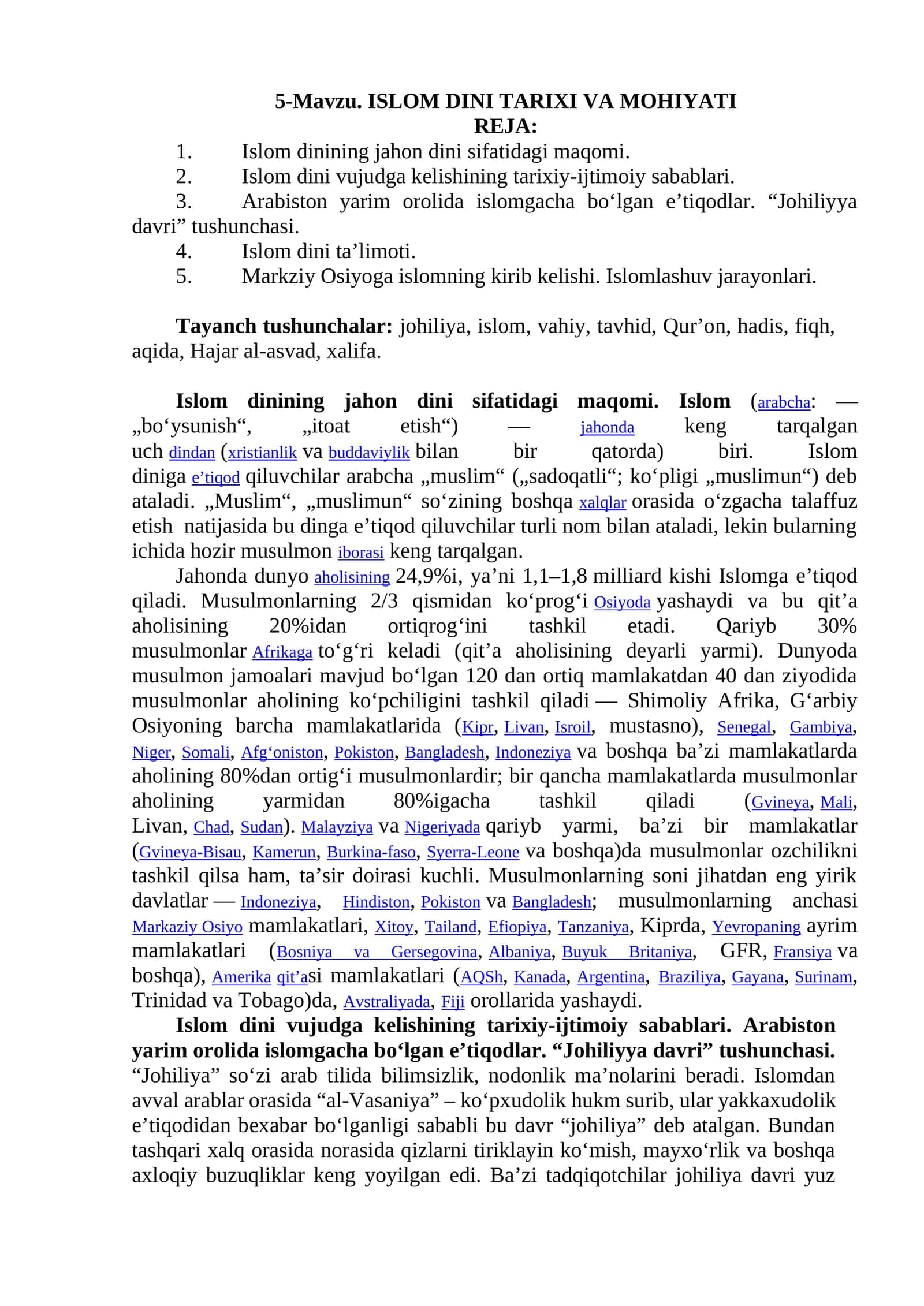 ISLOM DINI TARIXI VA MOHIYATI