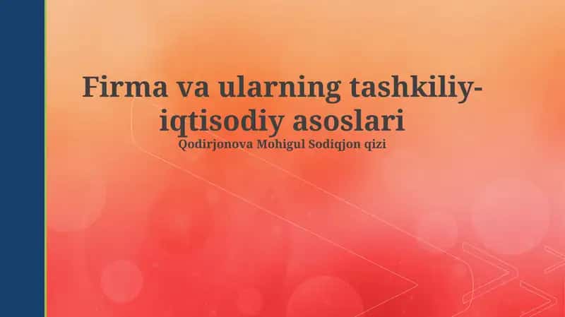 Firma va ularning tashkiliy-iqtisodiy asoslari