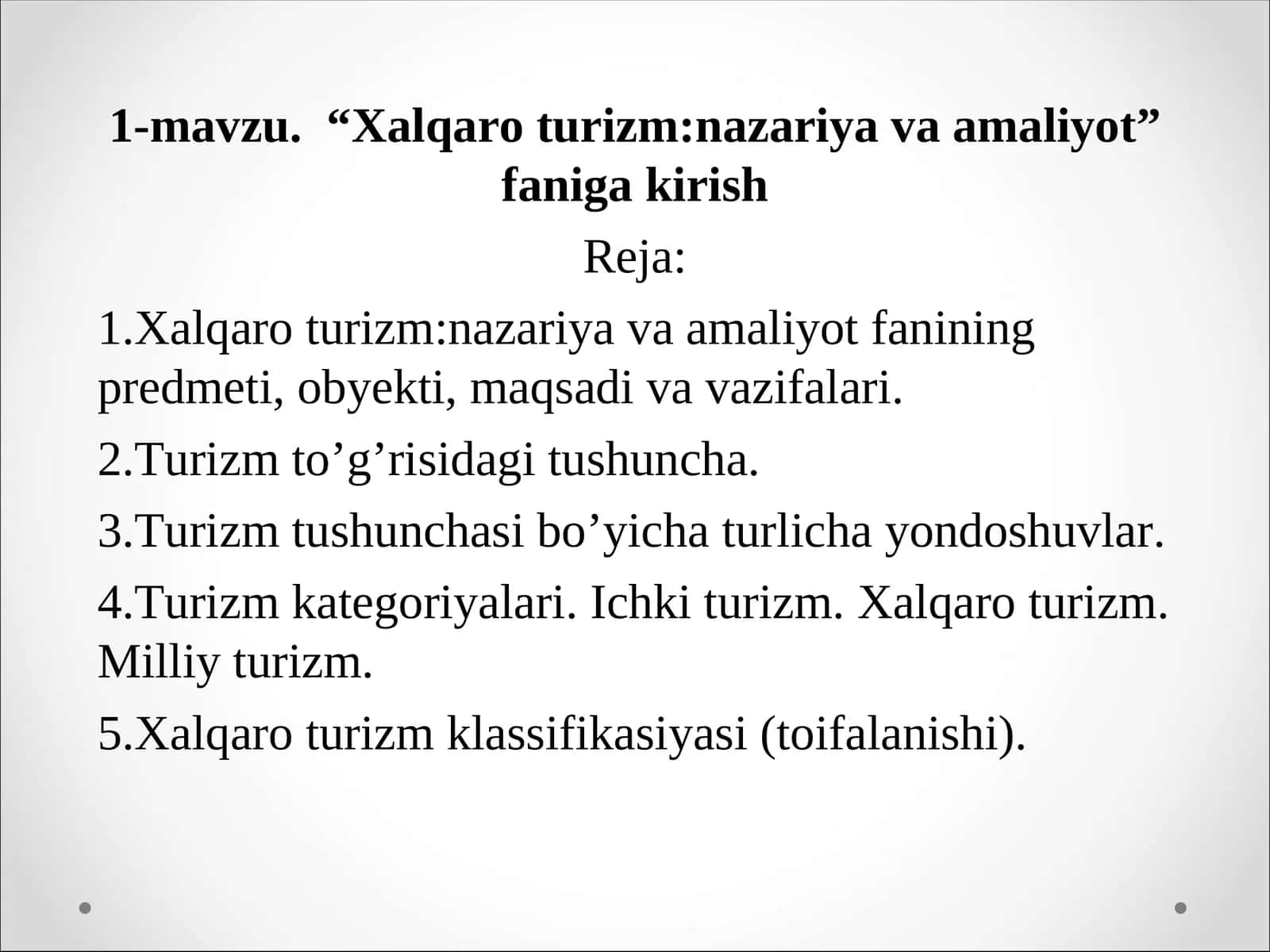 Xalqaro turizm: nazariya va amaliyot