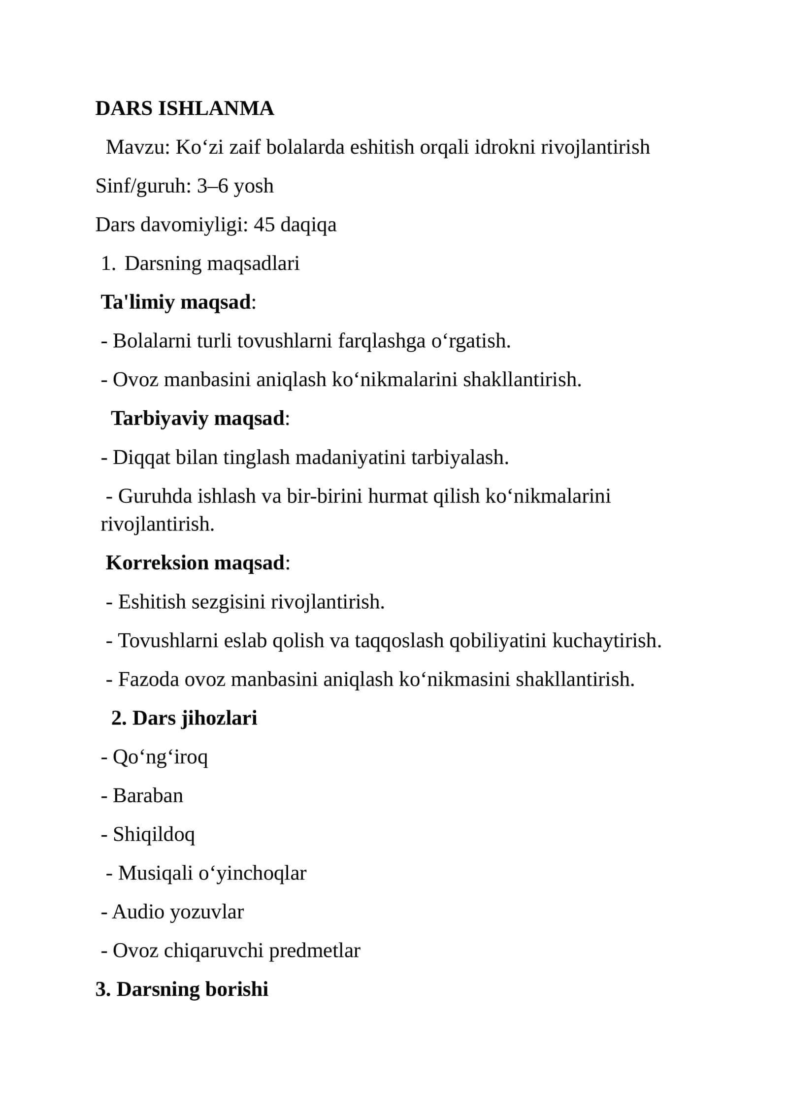 Dars ishlanma Tiflopedagogika