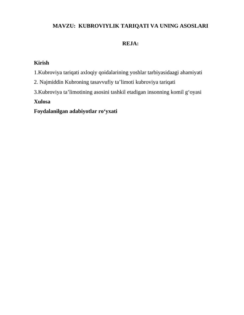 Kubrovlik Tariqati va uning Asoslari