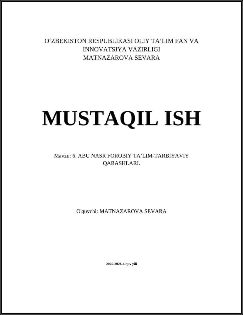ABU NASR FOROBIY TA’LIM-TARBIYAVIY QARASHLARI