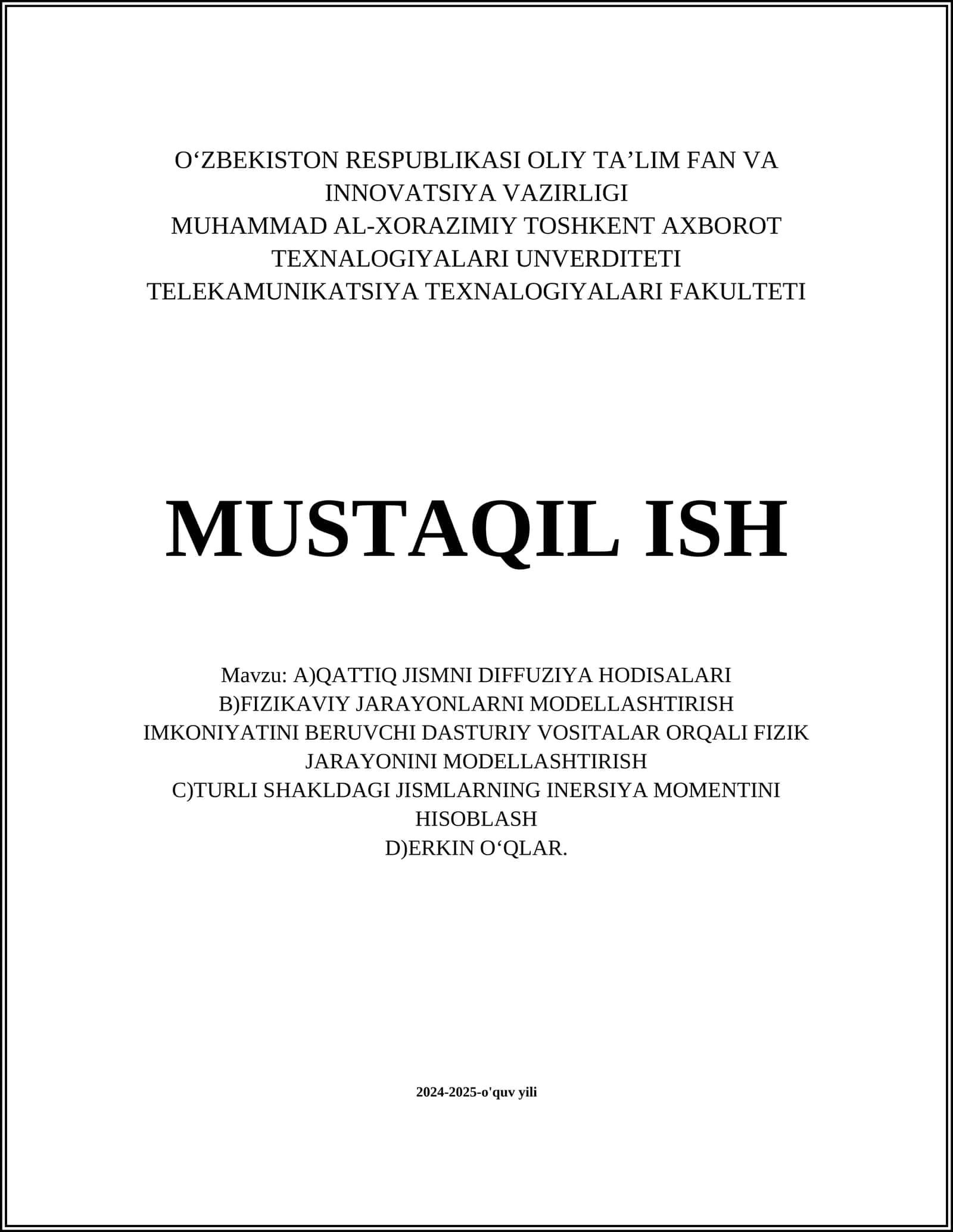 A) QATTIQ JISMNI DIFFUZIYA HODISALARI