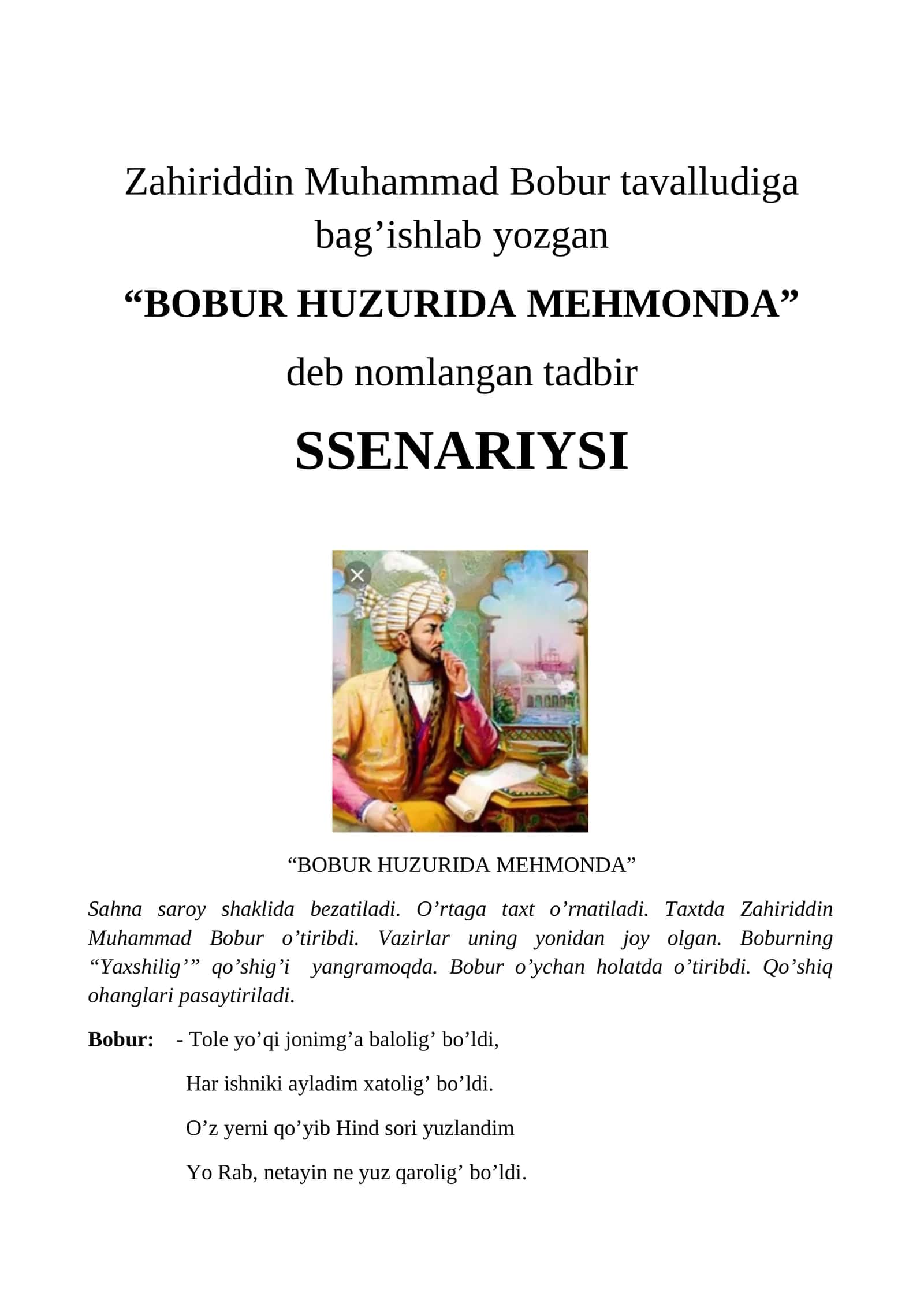 Bobur Huzurida Mehmonda