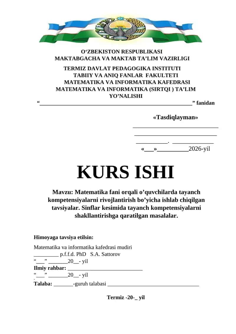 Matematika fani orqali o’quvchilarda tayanch kompetensiyalarni rivojlantirish bo’yicha ishlab chiqilgan tavsiyalar