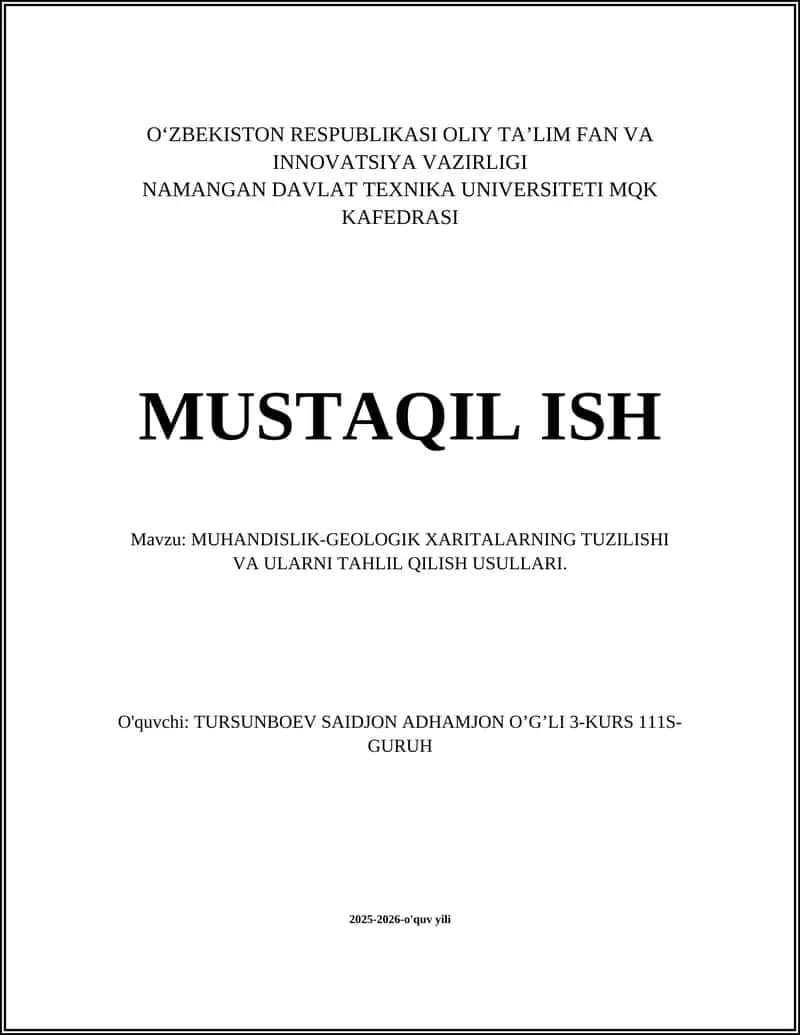 Muhandislik-geologik xaritalarning tuzilishi va ularni tahlil qilish usullari