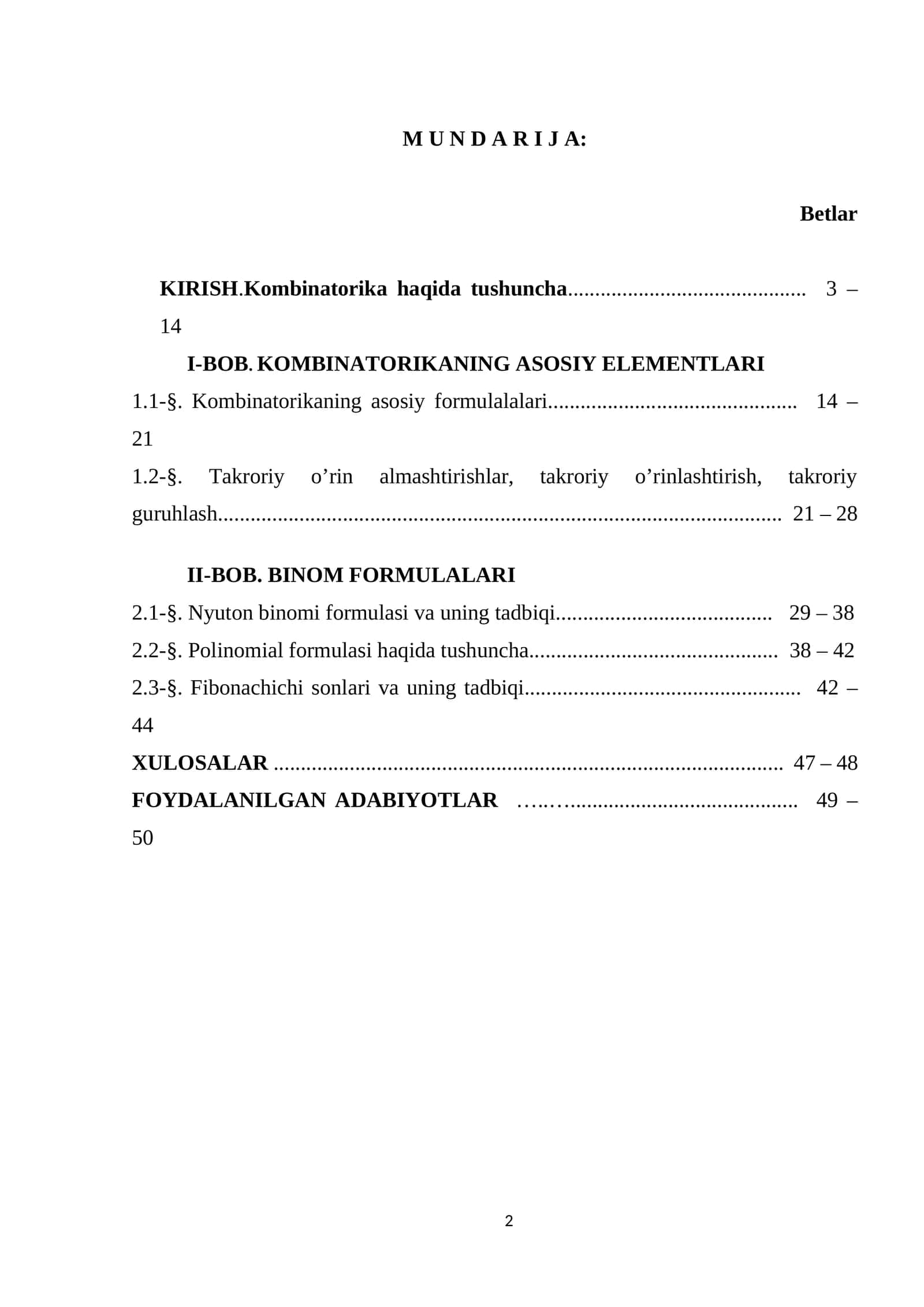 Kombinatorika haqida tushuncha