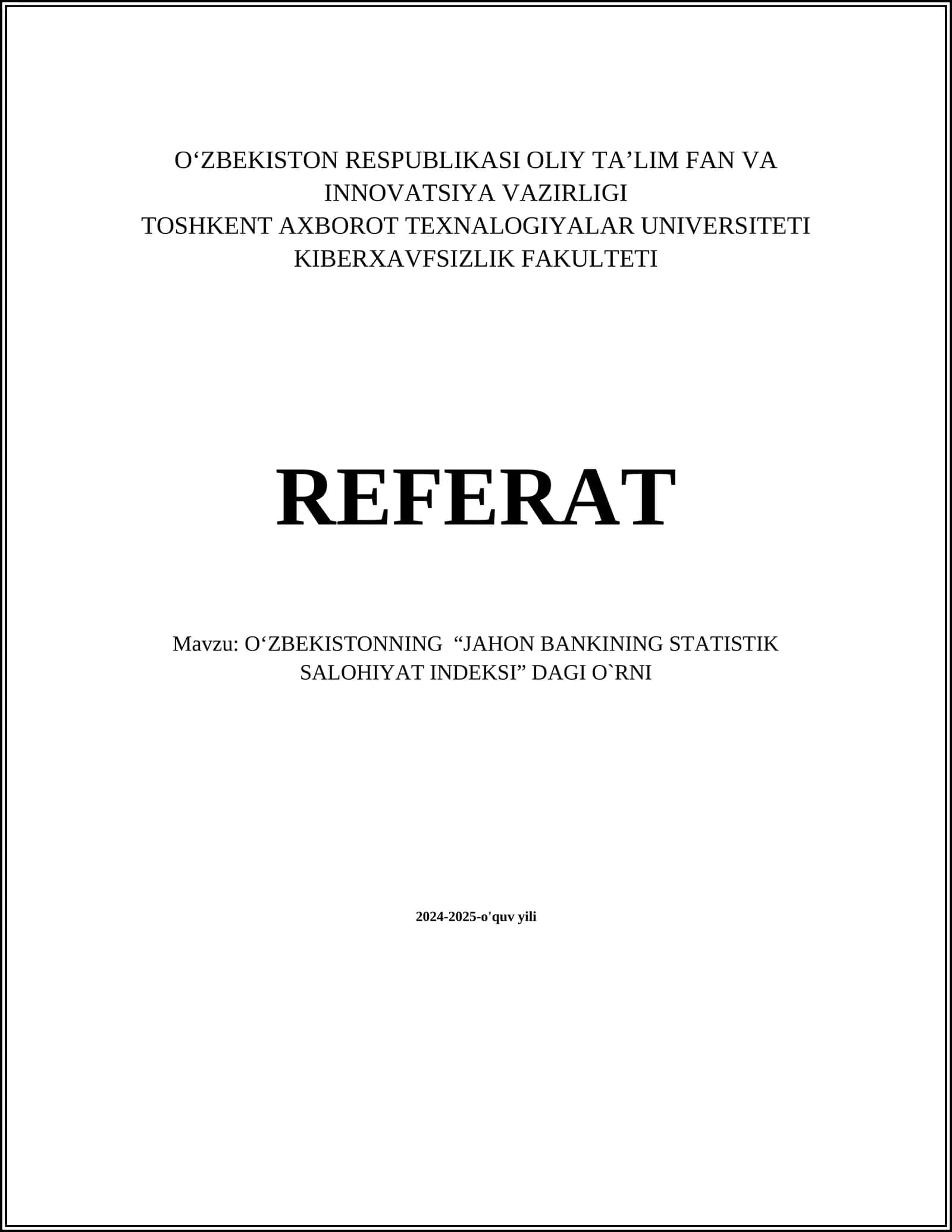 O‘ZBEKISTONNING “JAHON BANKINING STATISTIK SALOHIYAT INDEKSI” DAGI O`RNI