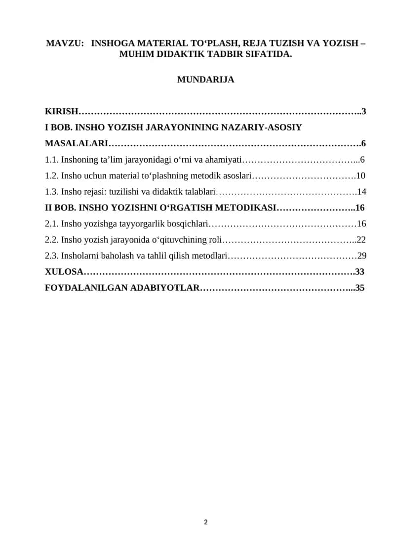 INSHOGA MATERIAL TO‘PLASH, REJA TUZISH VA YOZISH – MUHIM DIDAKTIK TADBIR SIFATIDA