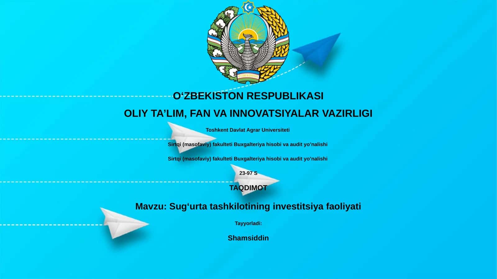 Sug‘urta tashkilotining investitsiya faoliyati