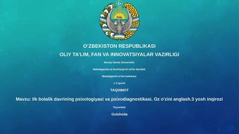 Ilk bolalik davrining psixologiyasi va psixodiagnostikasi