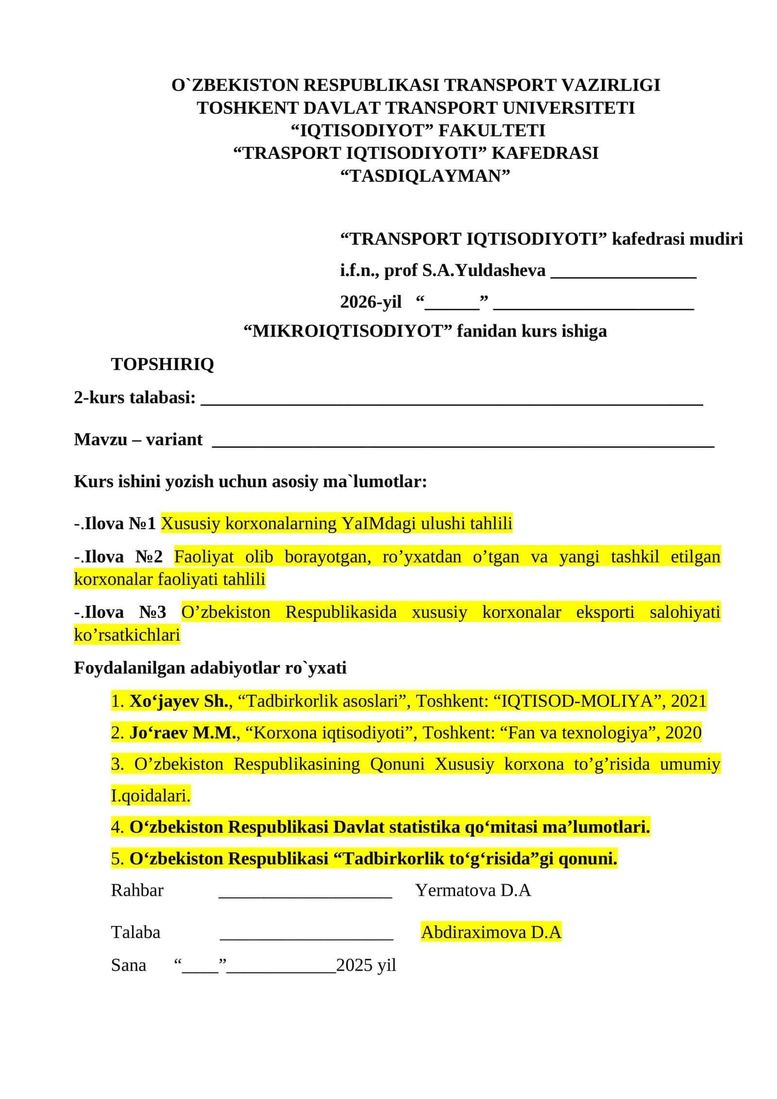 MIKROIQTISODIYOT Kurs Ishi