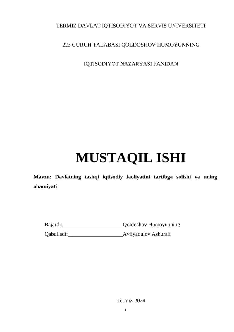 O‘zbekistoning tashqi iqtisodiy faoliyatida xorijiy mamlakatlarning ro‘li