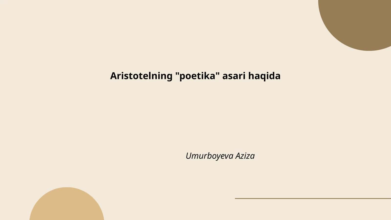 Aristotelning "poetika" asari haqida