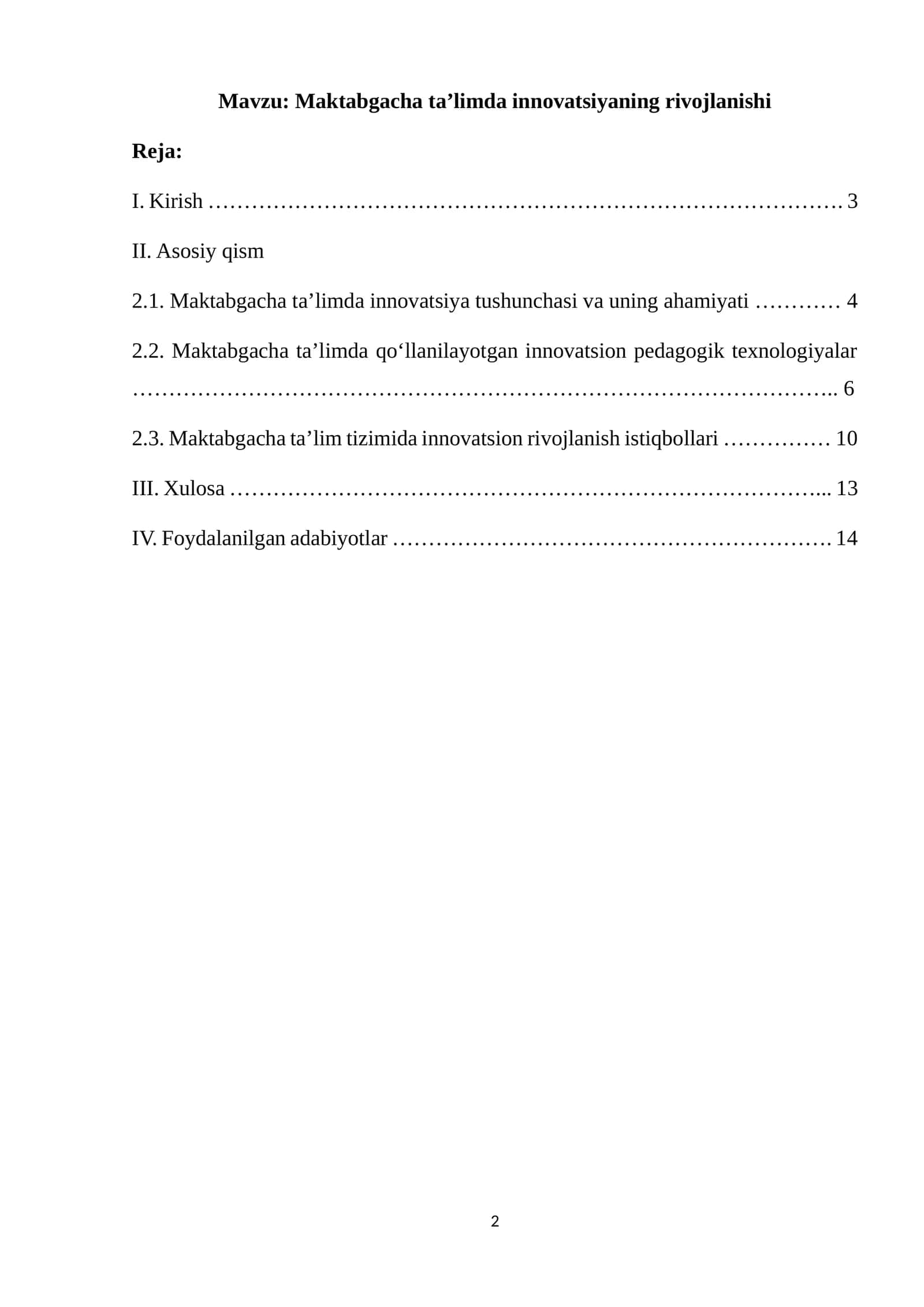 Maktabgacha taʼlimda innovatsiyaning rivojlanishi