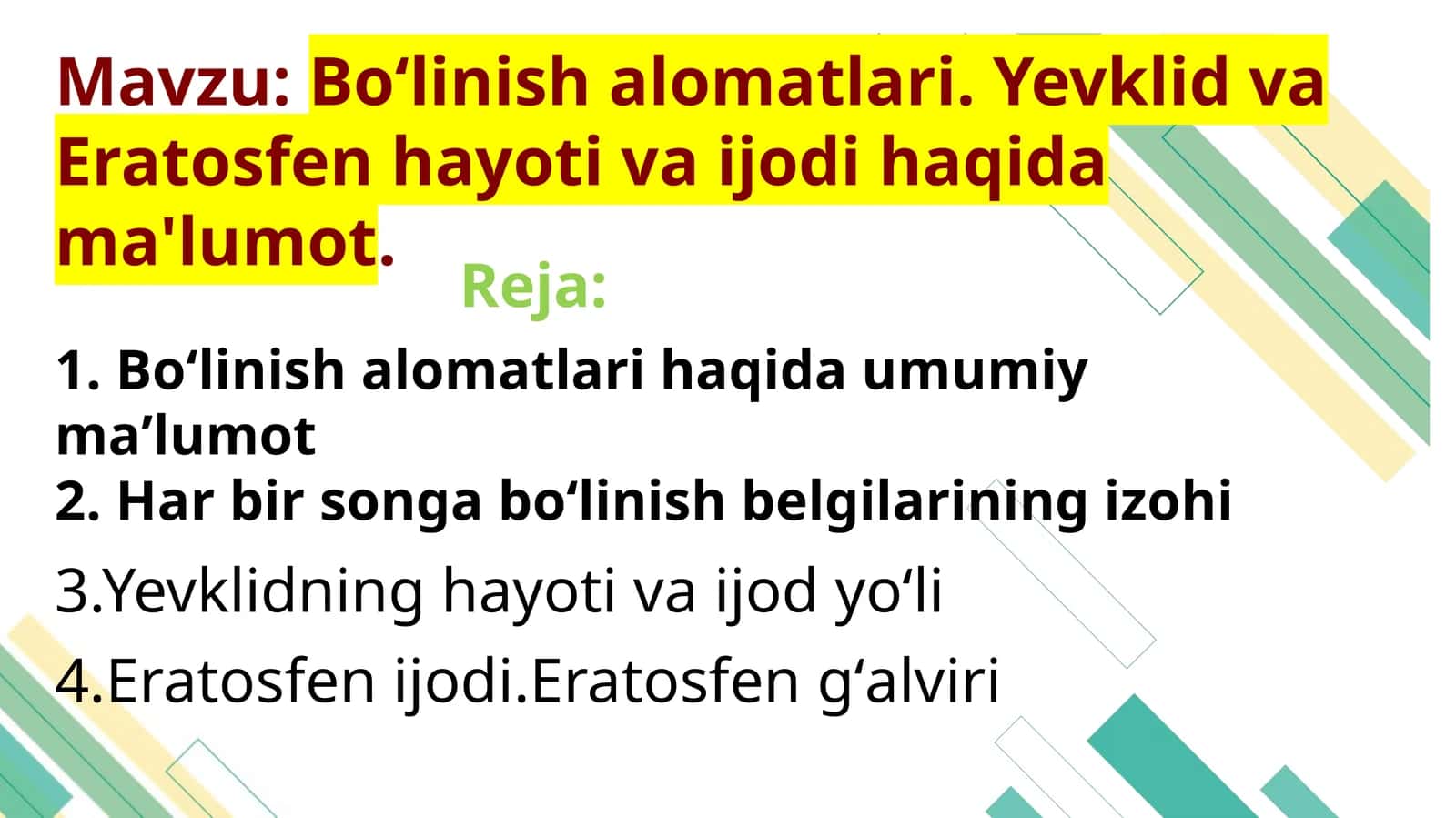 Bo‘linish alomatlari