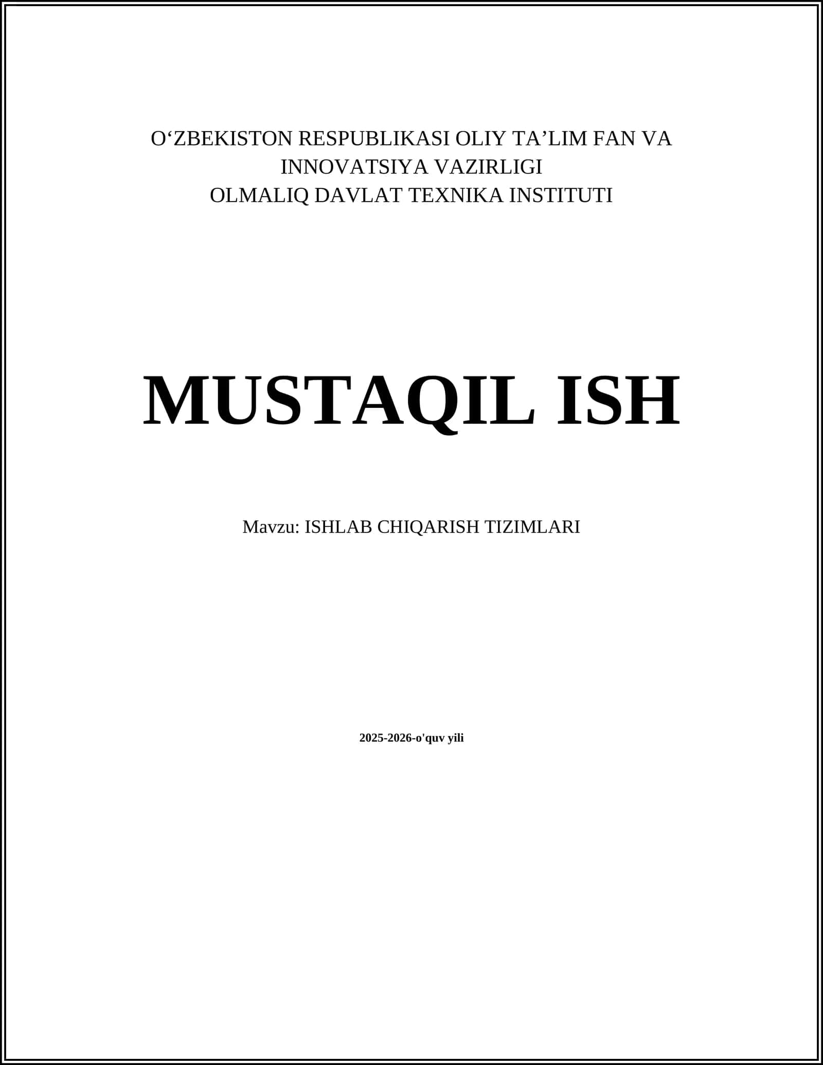 ISHLAB CHIQARISH TIZIMLARI