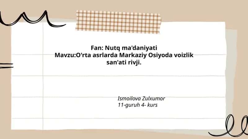 O'rta asrlarda Markaziy Osiyoda voizlik san'ati rivji