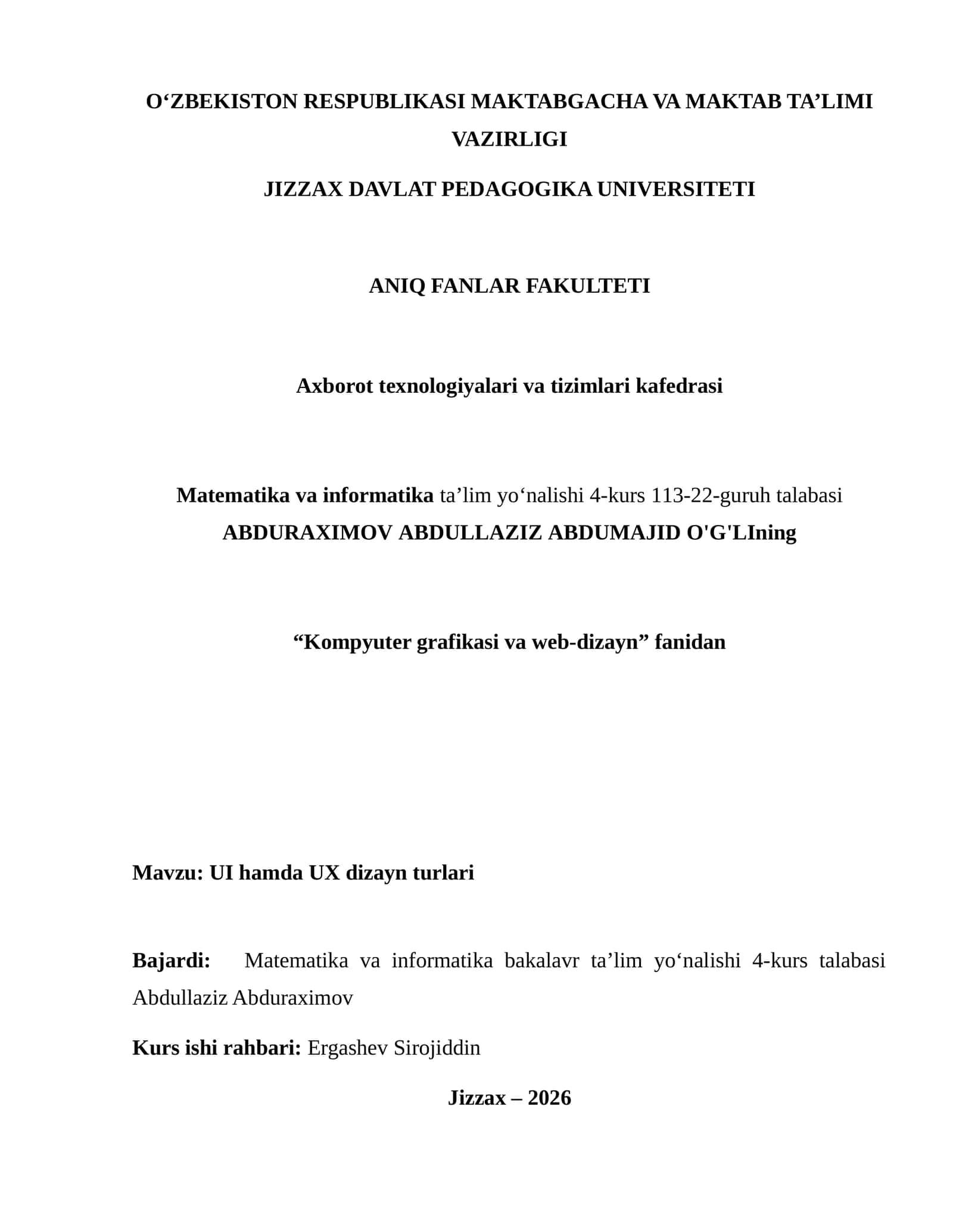 Kompyuter grafikasi va web-dizayn
