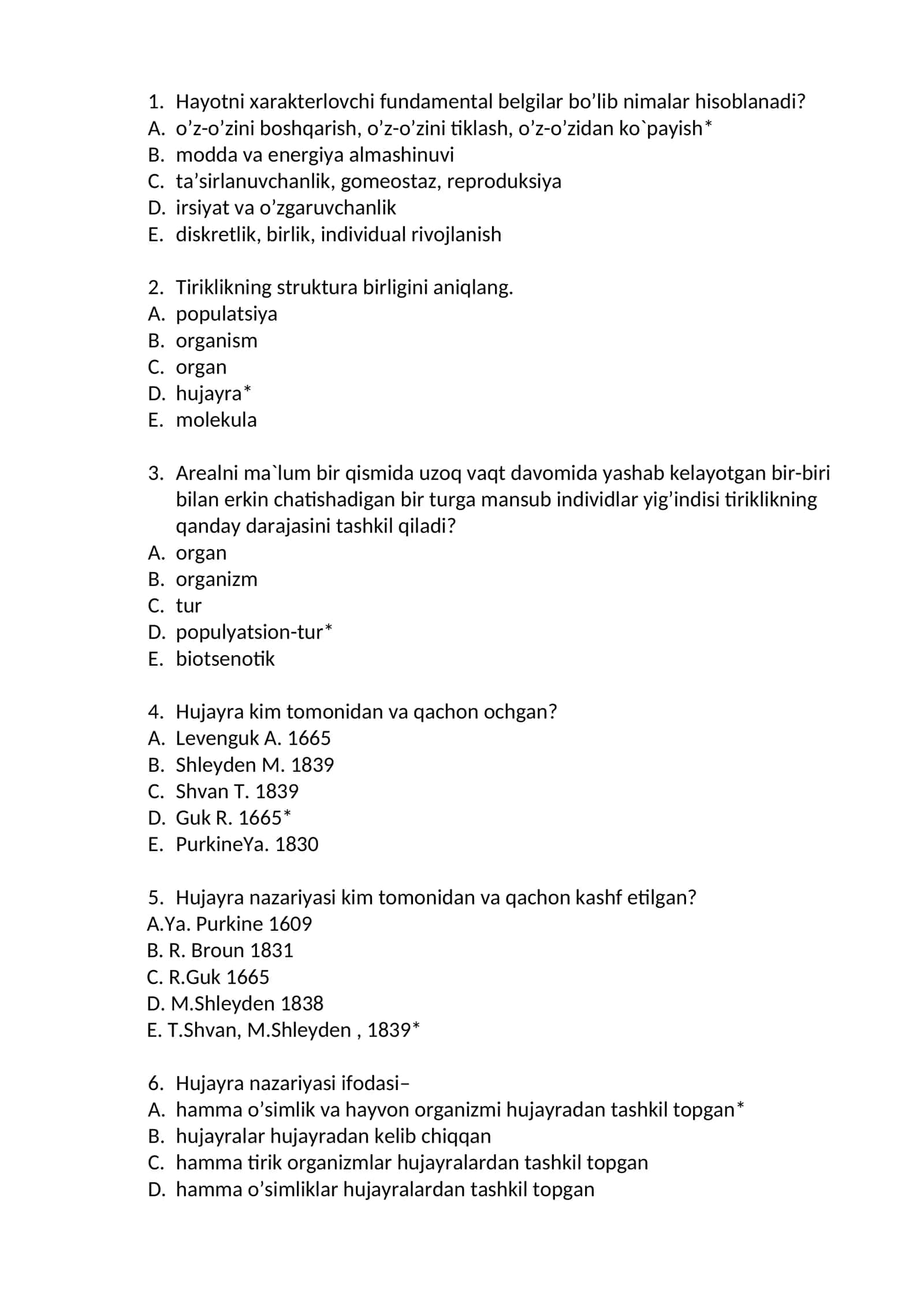Tiriklikning struktura birligini aniqlang