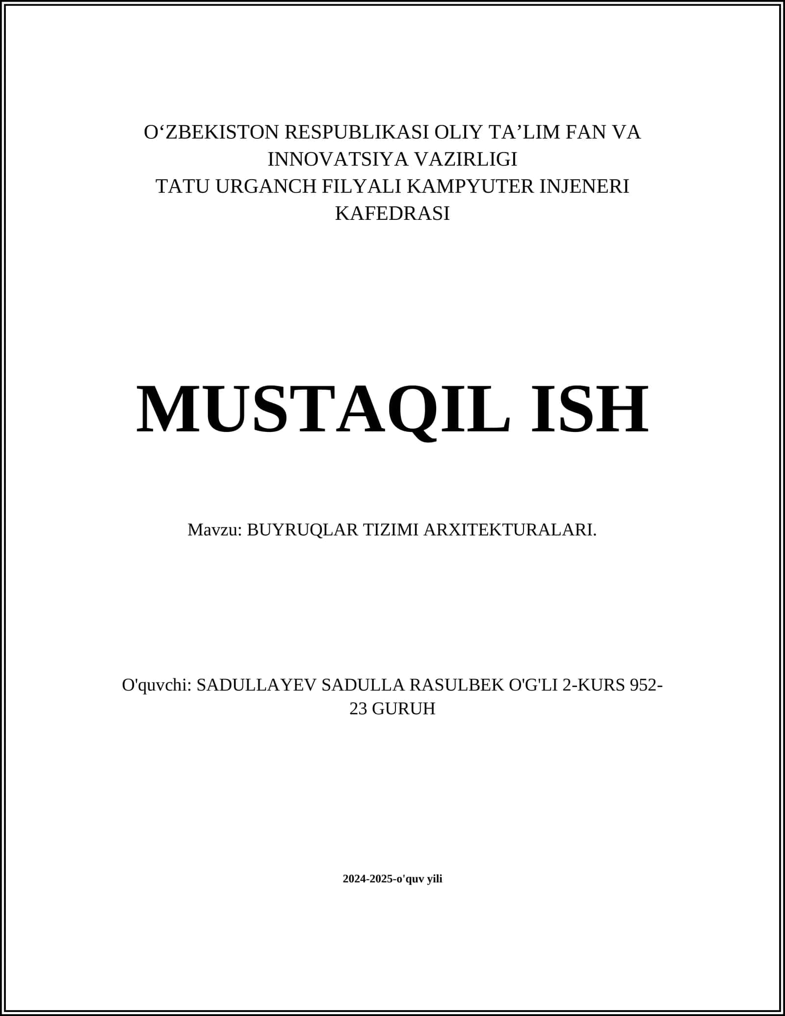 BUYRUQLAR TIZIMI ARXITEKTURALARI