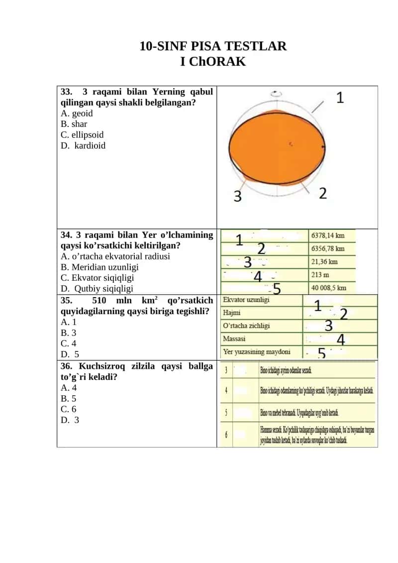 10-SINF PISA TESTLAR