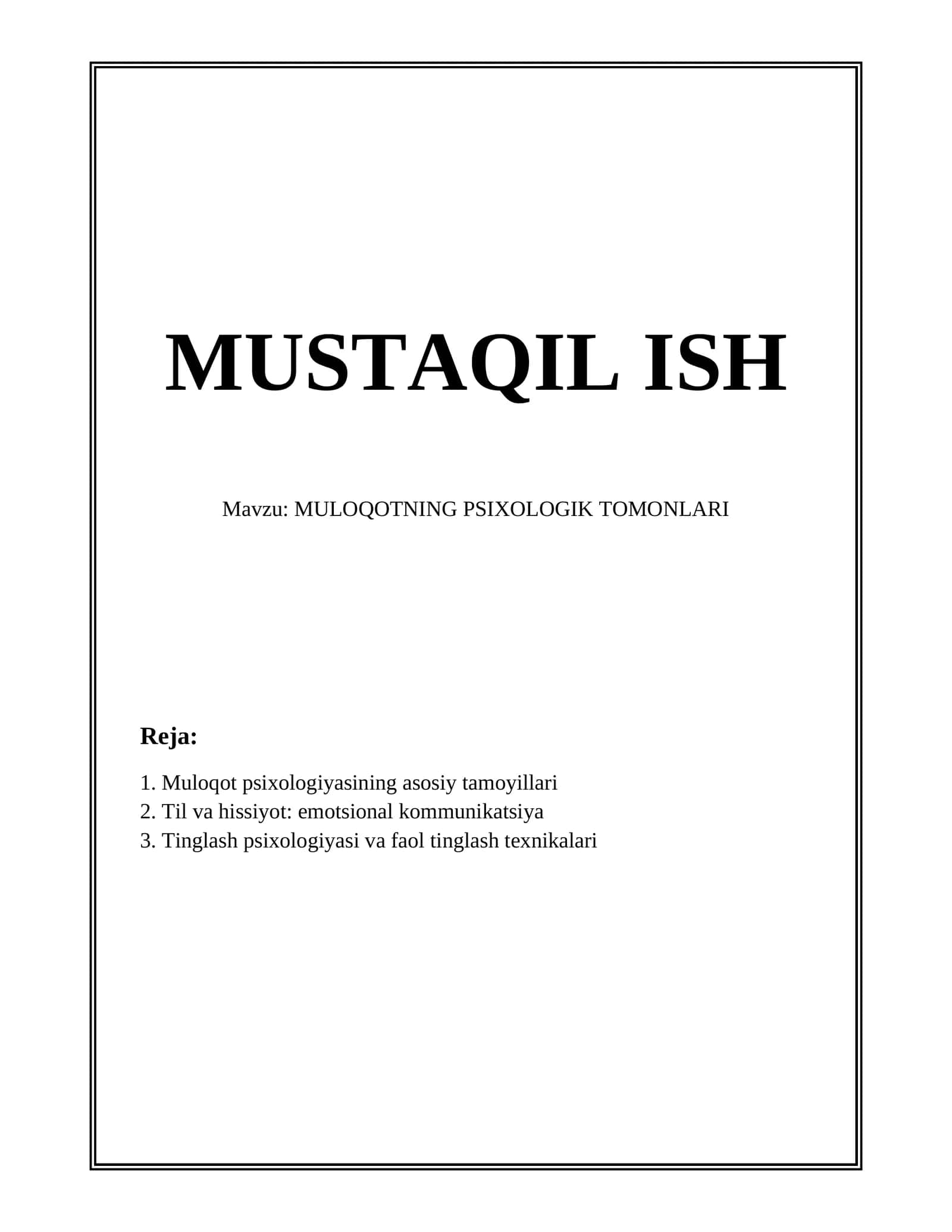 MULOQOTNING PSIXOLOGIK TOMONLARI