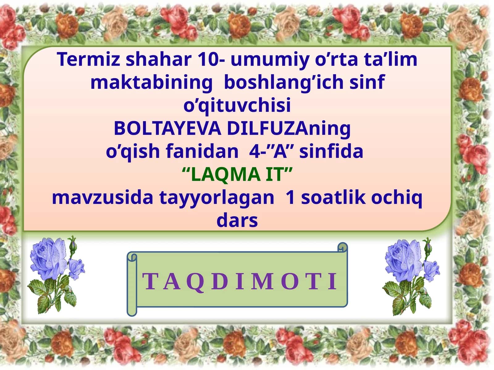 4-sinf O'qish fanidan Navoiy bobomlar ochiq dars ishlanmasi