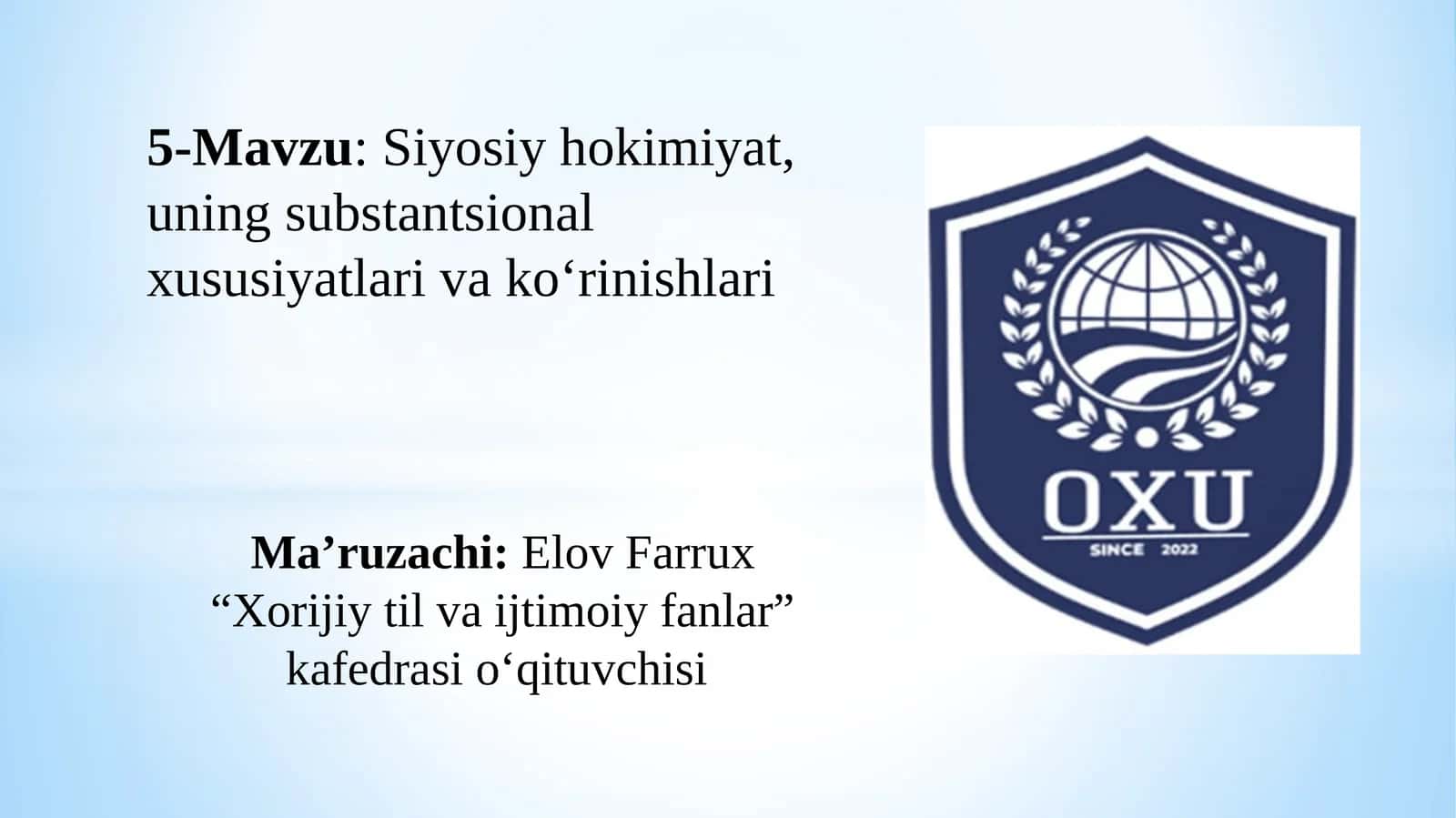 Siyosiy hokimiyat, uning substantsional xususiyatlari va ko‘rinishlari