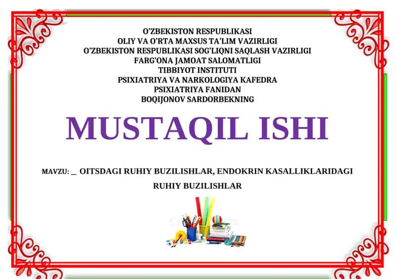 OITSDAGI RUHIY BUZILISHLAR, ENDOKRIN KASALLIKLARIDAGI RUHIY BUZILISHLAR