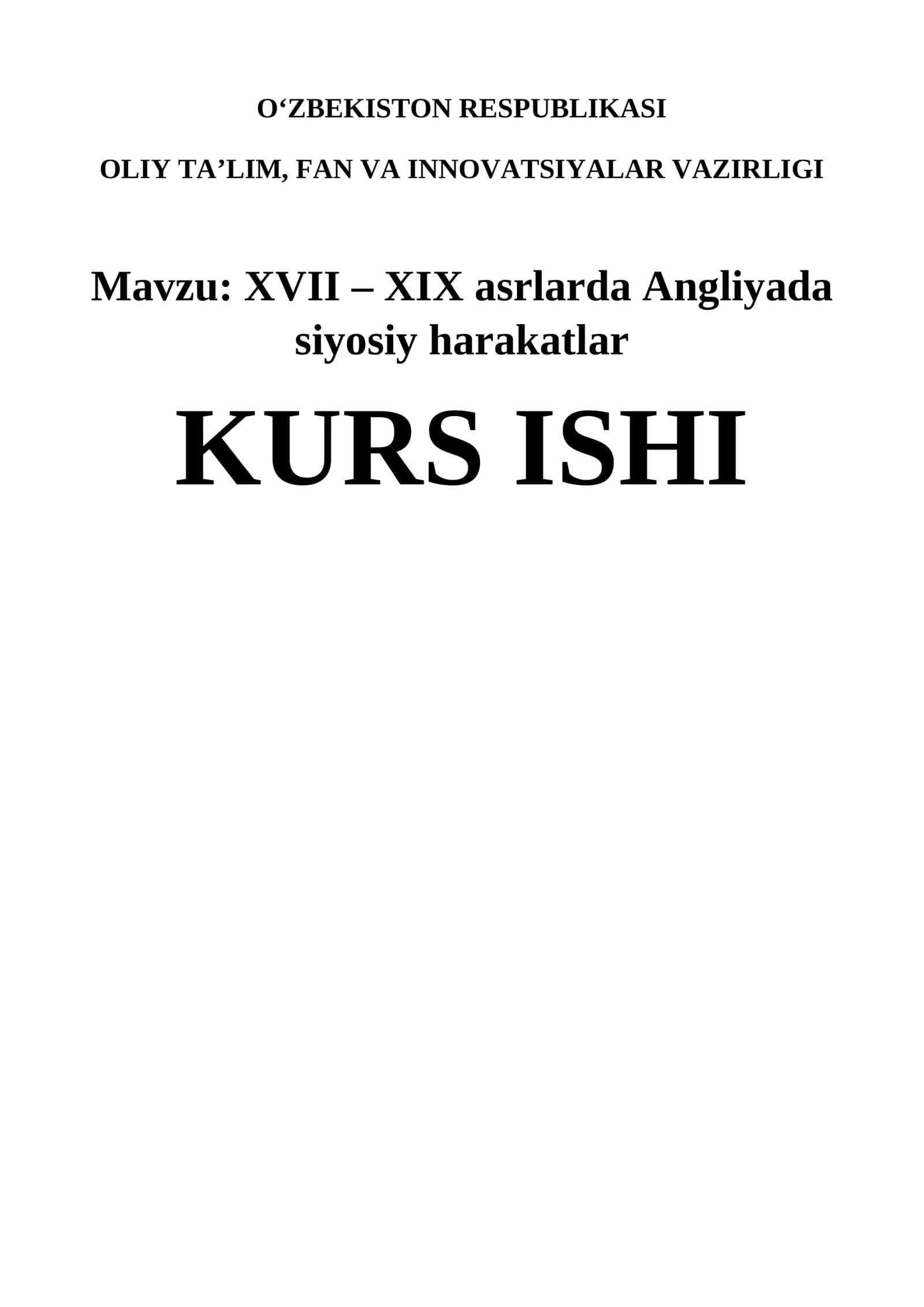 XVII – XIX asrlarda Angliyada siyosiy harakatlar