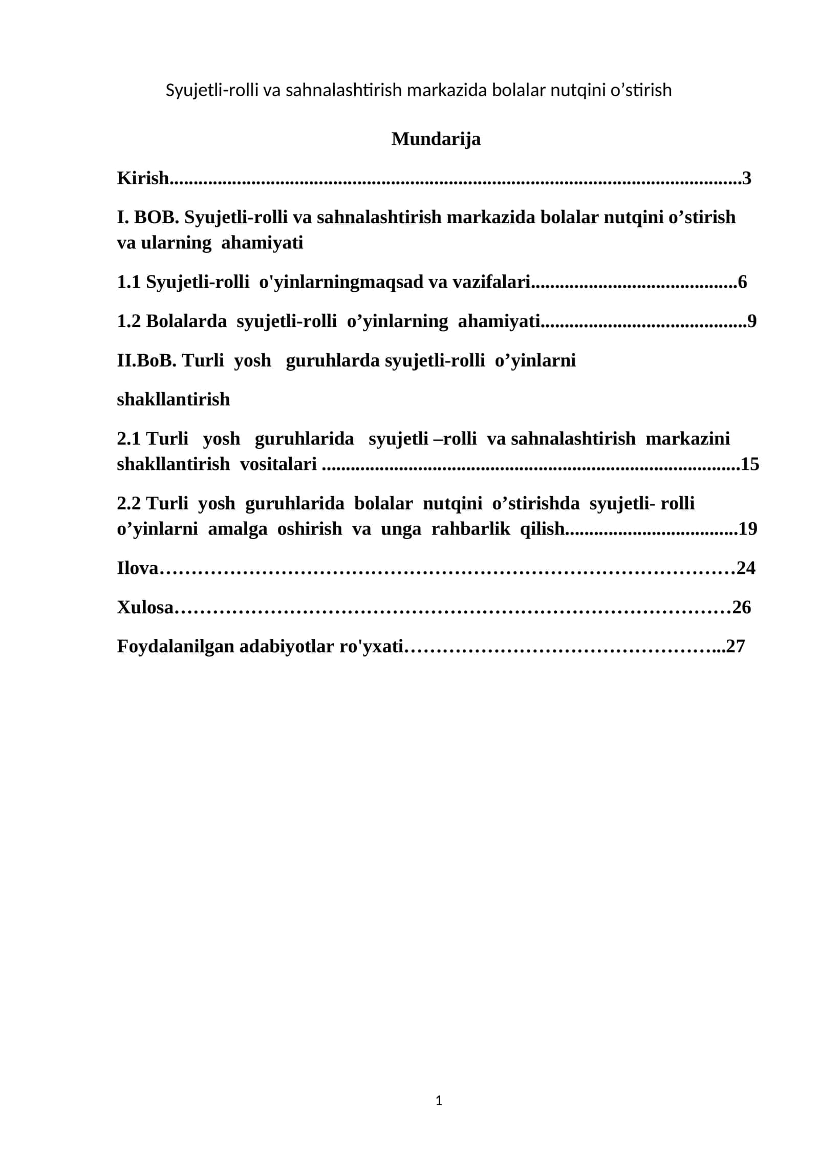 Syujetli-rolli va sahnalashtirish markazida bolalar nutqini o’stirish