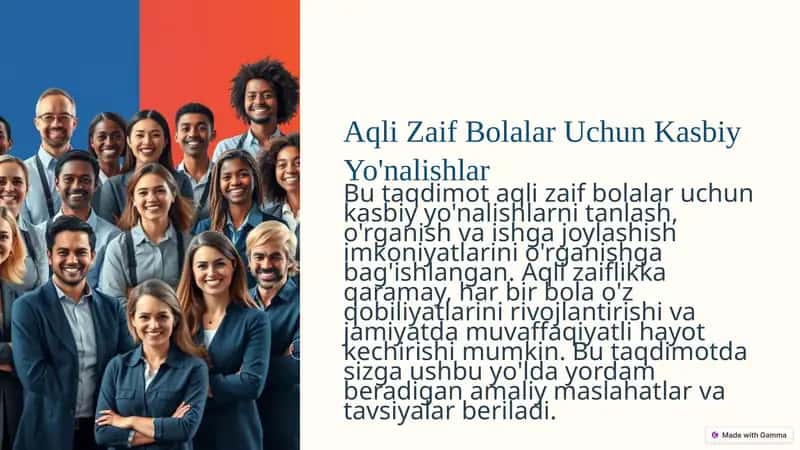 Aqli Zaif Bolalar Uchun Kasbiy Yo'nalishlar