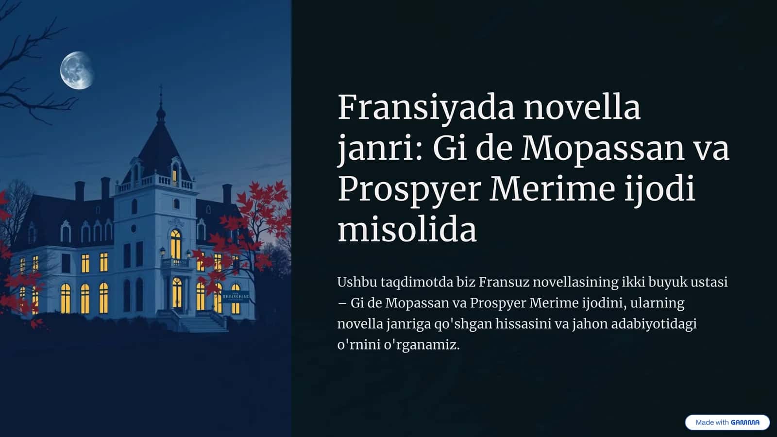 Fransiyada novella janri Gi de Mopassan va Prospyer Merime ijodi misolida