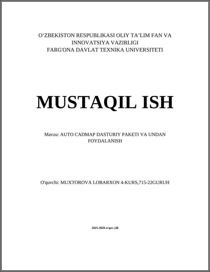 AUTO CADMAP DASTURIY PAKETI VA UNDAN FOYDALANISH