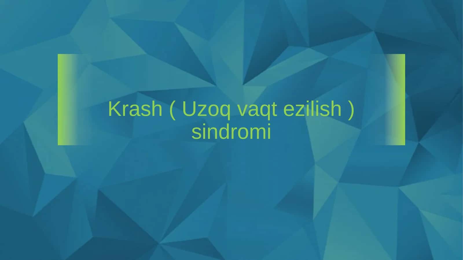 Krash (Uzoq vaqt ezilish) sindromi.