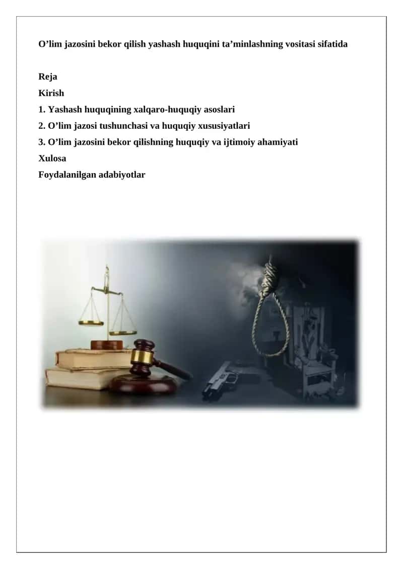 O’lim jazosini bekor qilish yashash huquqini ta’minlashning vositasi sifatida