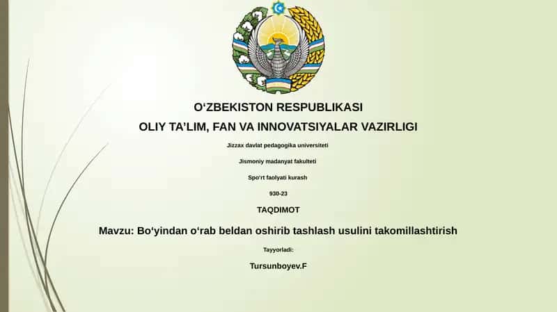 Boʻyindan oʻrab beldan oshirib tashlash usulini takomillashtirish