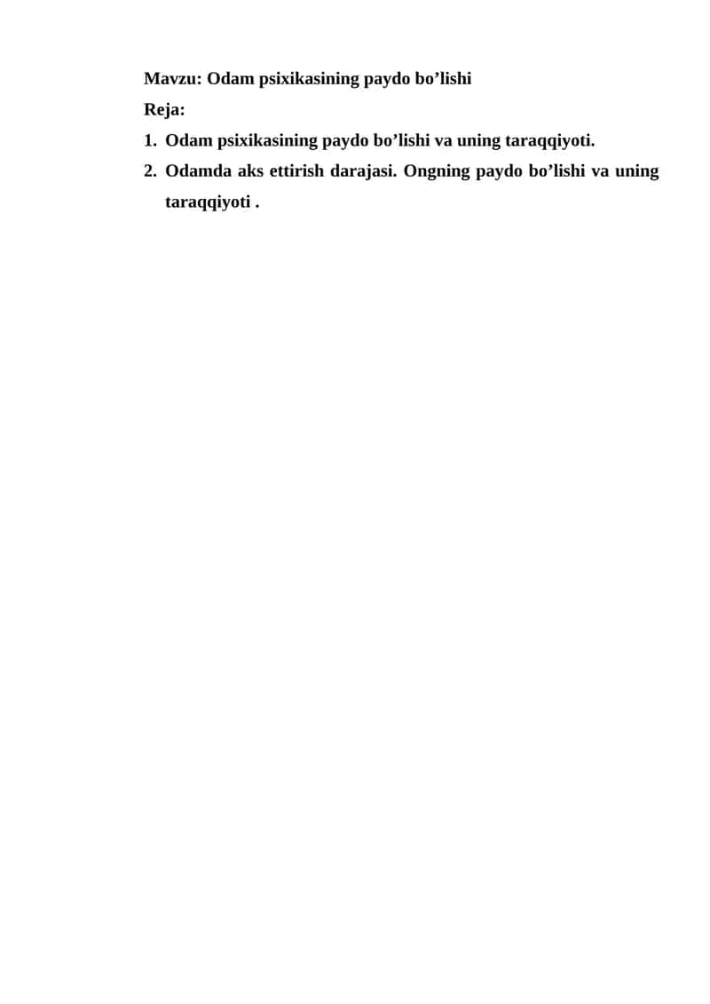 Odam psixikasining paydo bo’lishi