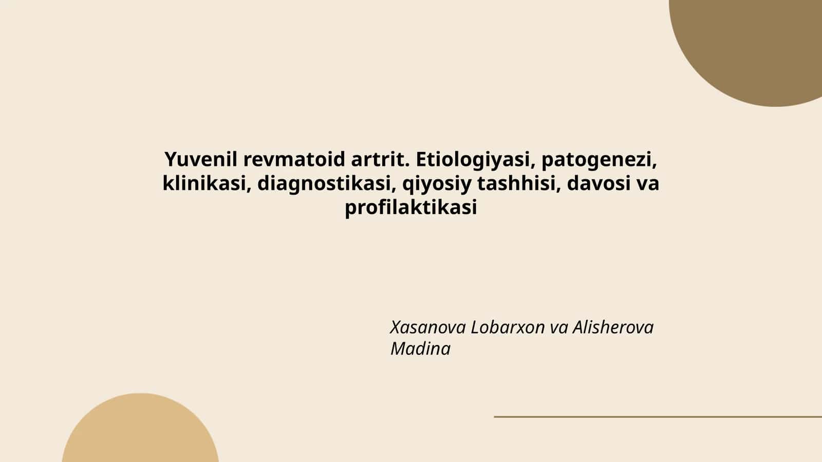 Yuvenil revmatoid artritning taʼrif va epidemiologiyasi