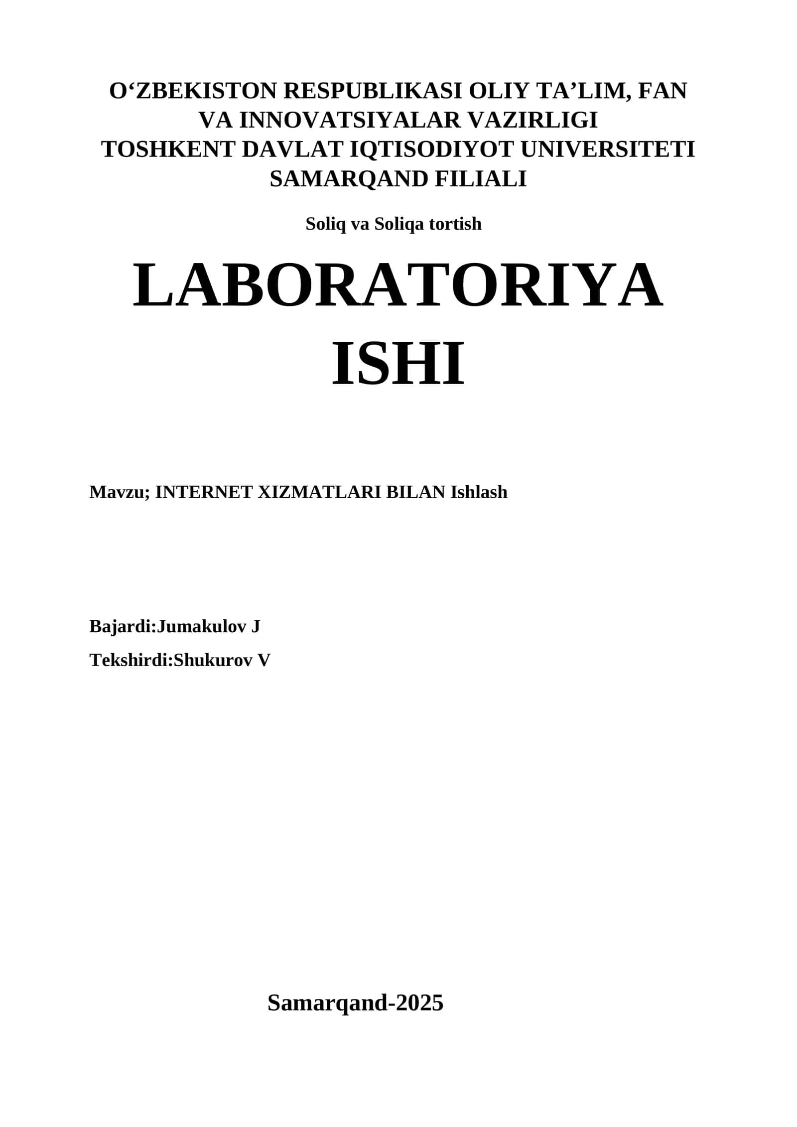 INTERNET XIZMATLARI BILAN Ishlash