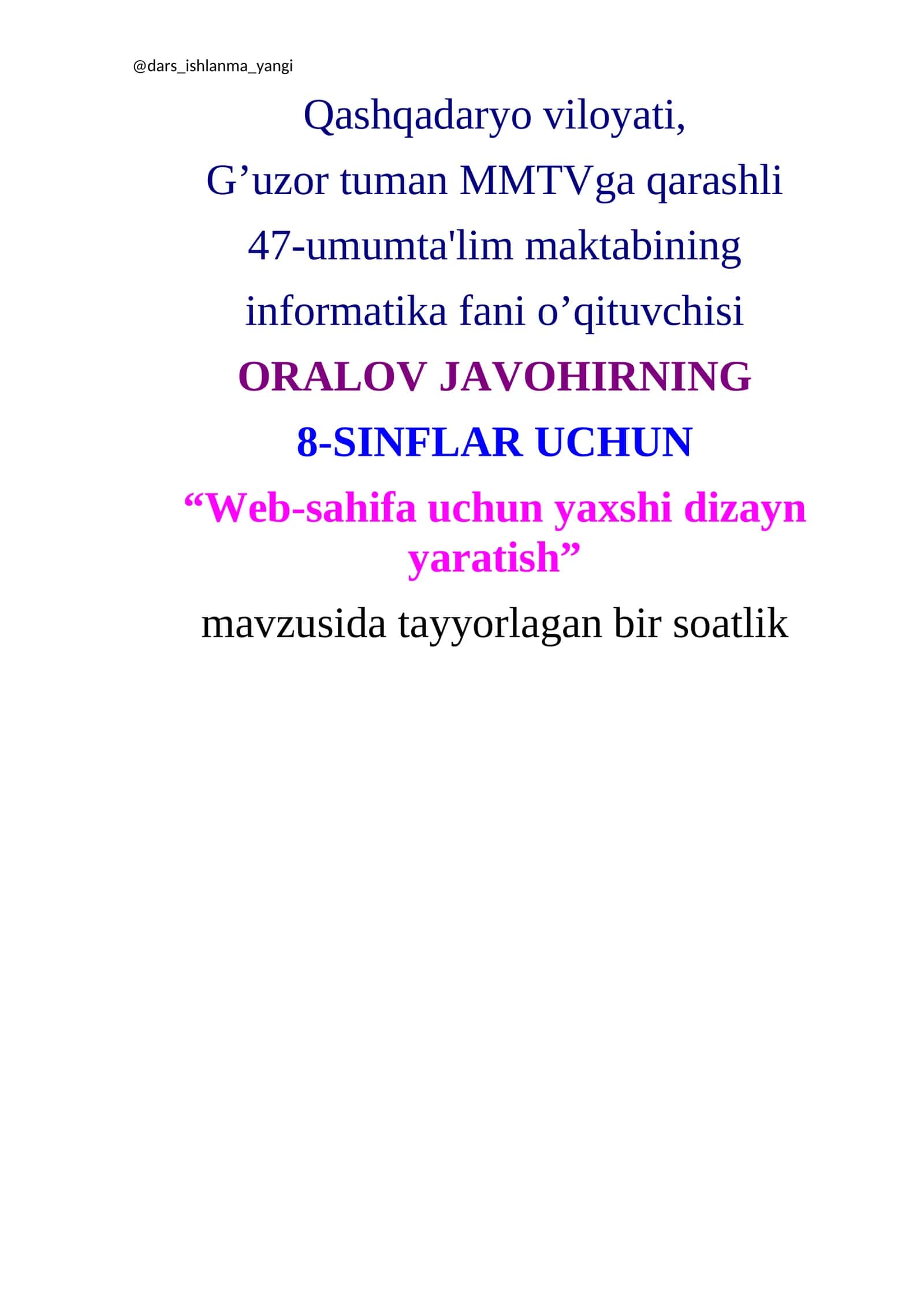Yangi tayyorlovchi dars ishlanmasi