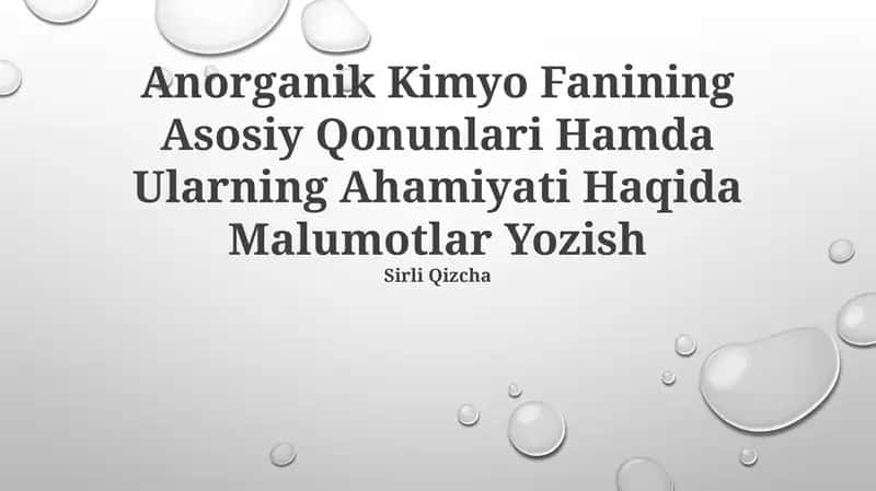 Anorganik Kimyo Fanining Asosiy Qonunlari