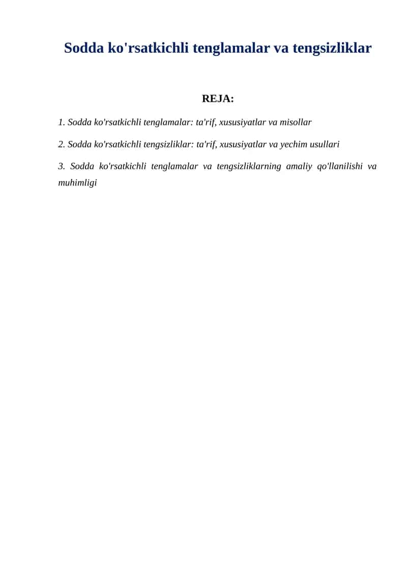 Sodda ko'rsatkichli tenglamalar va tengsizliklar
